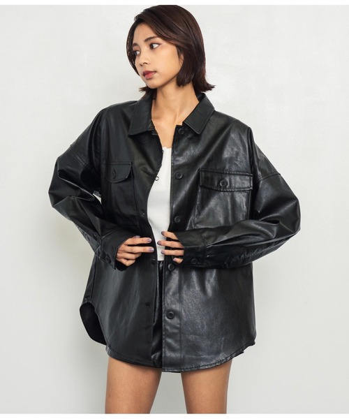 ANAP（アナップ）の「フェイクレザーCPOジャケット（ライダースジャケット・レディース・ブラウン/ブラック・FREE）」の5枚目の写真