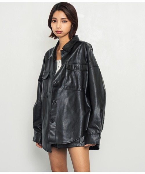 ANAP（アナップ）の「フェイクレザーCPOジャケット（ライダースジャケット・レディース・ブラウン/ブラック・FREE）」の7枚目の写真