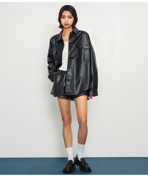 ANAP（アナップ）の「フェイクレザーCPOジャケット（ライダースジャケット・レディース・ブラウン/ブラック・FREE）」の8枚目の写真