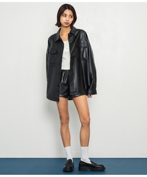ANAP（アナップ）の「フェイクレザーCPOジャケット（ライダースジャケット・レディース・ブラウン/ブラック・FREE）」の9枚目の写真