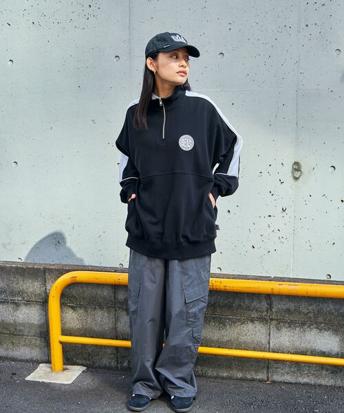 【セール】【BEN DAVIS(ベンデイビス)】 BD TRAINERS TOP / 刺繍 切替 スウェット ハーフジップ 裏毛 プルオーバー スタンド（スウェット）｜BEN DAVIS（ベンデイビス）