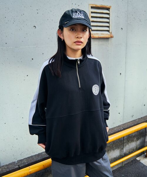 【セール】【BEN DAVIS(ベンデイビス)】 BD TRAINERS TOP / 刺繍 切替 スウェット ハーフジップ 裏毛 プルオーバー スタンド（スウェット）｜BEN DAVIS（ベンデイビス）