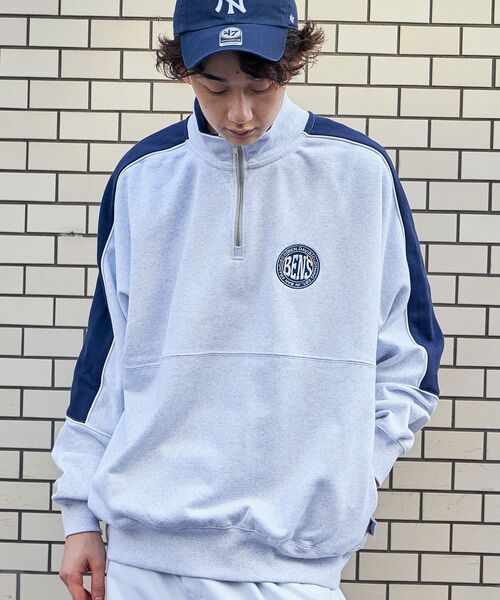 【セール】【BEN DAVIS(ベンデイビス)】 BD TRAINERS TOP / 刺繍 切替 スウェット ハーフジップ 裏毛 プルオーバー スタンド（スウェット）｜BEN DAVIS（ベンデイビス）