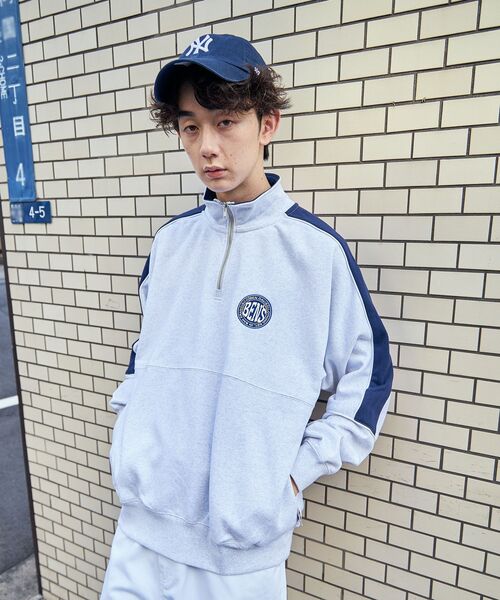 【セール】【BEN DAVIS(ベンデイビス)】 BD TRAINERS TOP / 刺繍 切替 スウェット ハーフジップ 裏毛 プルオーバー スタンド（スウェット）｜BEN DAVIS（ベンデイビス）