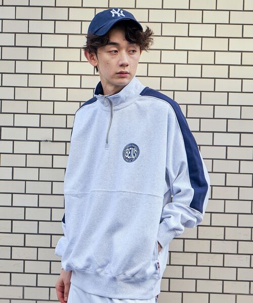 【セール】【BEN DAVIS(ベンデイビス)】 BD TRAINERS TOP / 刺繍 切替 スウェット ハーフジップ 裏毛 プルオーバー スタンド（スウェット）｜BEN DAVIS（ベンデイビス）