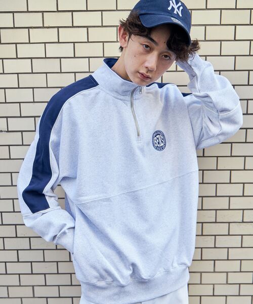 【セール】【BEN DAVIS(ベンデイビス)】 BD TRAINERS TOP / 刺繍 切替 スウェット ハーフジップ 裏毛 プルオーバー スタンド（スウェット）｜BEN DAVIS（ベンデイビス）