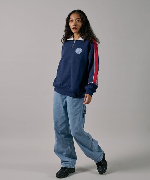 【セール】【BEN DAVIS(ベンデイビス)】 BD TRAINERS TOP / 刺繍 切替 スウェット ハーフジップ 裏毛 プルオーバー スタンド（スウェット）｜BEN DAVIS（ベンデイビス）