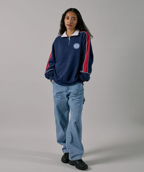 【セール】【BEN DAVIS(ベンデイビス)】 BD TRAINERS TOP / 刺繍 切替 スウェット ハーフジップ 裏毛 プルオーバー スタンド（スウェット）｜BEN DAVIS（ベンデイビス）