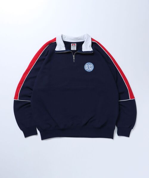 【セール】【BEN DAVIS(ベンデイビス)】 BD TRAINERS TOP / 刺繍 切替 スウェット ハーフジップ 裏毛 プルオーバー スタンド（スウェット）｜BEN DAVIS（ベンデイビス）