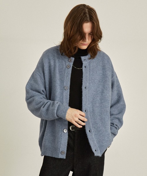 EMMA CLOTHES（エマクローズ）の「ウール混ブークレヤーン オーバーサイズクルーネックニットカーディガン EMMA CLOTHES（カーディガン/ボレロ・メンズ・アイボリー/ブルー/ブラック/ベージュ・L/M）」の21枚目の写真