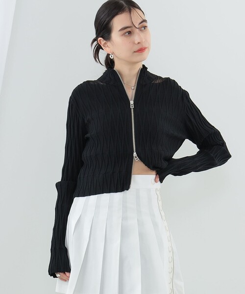 Ray BEAMS(レイビームス)の「Ray BEAMS / シアー ショルダー ジップ カーディガン(カーディガン/ボレロ・レディース・ブラック/ロイヤルブルー・ONE SIZE)」の6枚目の写真