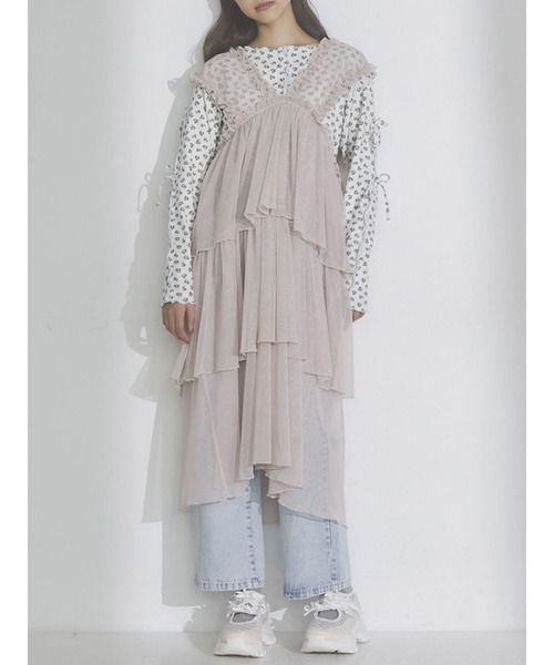 merry jenny(メリージェニー)の「ラメフリルティアードシアーワンピース(ワンピース・レディース・ピンク/ブラック/ライトブルー・FREE)」の3枚目の写真