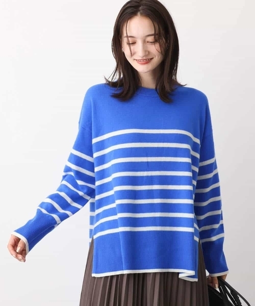 MK MICHEL KLEIN(エムケーミッシェルクラン)の「airwoolパネルボーダーカラーニット(ニット/セーター・レディース・ネイビー/ピンク/ブルー・38)」の4枚目の写真
