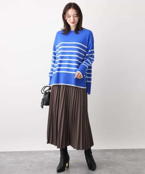MK MICHEL KLEIN(エムケーミッシェルクラン)の「airwoolパネルボーダーカラーニット(ニット/セーター・レディース・ネイビー/ピンク/ブルー・38)」の5枚目の写真
