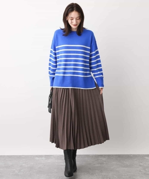 MK MICHEL KLEIN(エムケーミッシェルクラン)の「airwoolパネルボーダーカラーニット(ニット/セーター・レディース・ネイビー/ピンク/ブルー・38)」の6枚目の写真