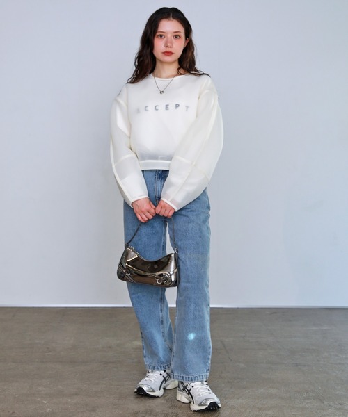 shetila(シェティラ)の「シアーニュアンスダンボール ショートプルオーバー(Tシャツ/カットソー・レディース・イエロー/ピンク/アイボリー/ブルー/グリーン/ブラック/グレー・F)」の13枚目の写真