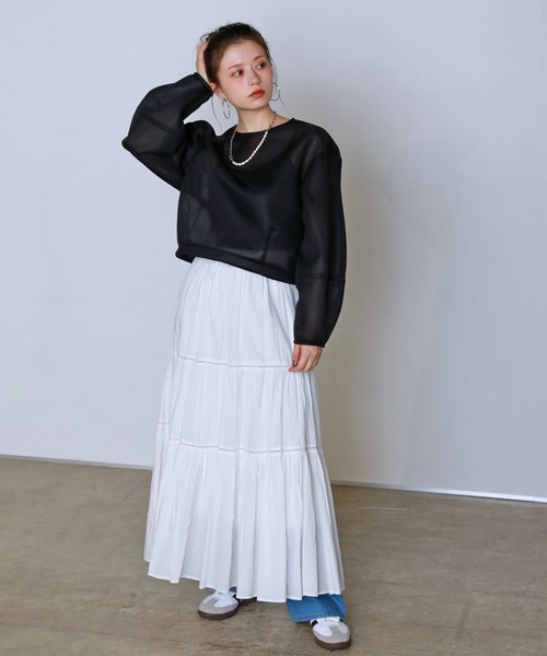 shetila(シェティラ)の「シアーニュアンスダンボール ショートプルオーバー(Tシャツ/カットソー・レディース・イエロー/ピンク/アイボリー/ブルー/グリーン/ブラック/グレー・F)」の22枚目の写真