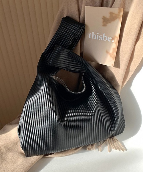 c.u.l（シーユーエル）の「PUレザー リブプリーツハンドバッグ cula780（ハンドバッグ・レディース・アイボリー/ブラック/ライトグリーン・FREE）」の17枚目の写真