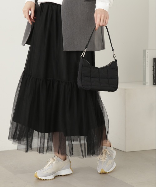 N.（N. Natural Beauty Basic）（エヌエヌナチュラルビューティーベーシック）の「◆ダブルチュールティアードスカート（スカート・レディース・オフホワイト/グレー/ブラック・MEDIUM）」の3枚目の写真