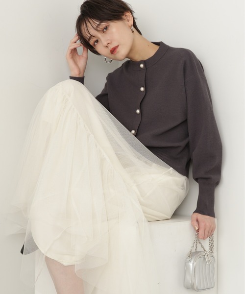 N.（N. Natural Beauty Basic）（エヌエヌナチュラルビューティーベーシック）の「◆ダブルチュールティアードスカート（スカート・レディース・オフホワイト/グレー/ブラック・MEDIUM）」の4枚目の写真