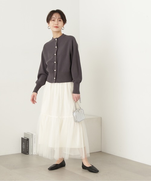 N.（N. Natural Beauty Basic）（エヌエヌナチュラルビューティーベーシック）の「◆ダブルチュールティアードスカート（スカート・レディース・オフホワイト/グレー/ブラック・MEDIUM）」の7枚目の写真