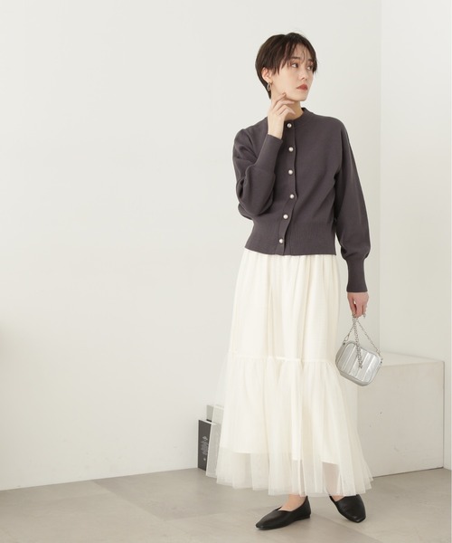 N.（N. Natural Beauty Basic）（エヌエヌナチュラルビューティーベーシック）の「◆ダブルチュールティアードスカート（スカート・レディース・オフホワイト/グレー/ブラック・MEDIUM）」の9枚目の写真