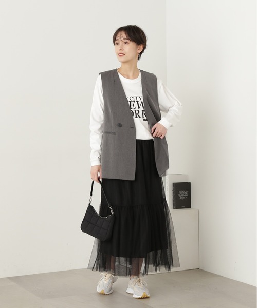 N.（N. Natural Beauty Basic）（エヌエヌナチュラルビューティーベーシック）の「◆ダブルチュールティアードスカート（スカート・レディース・オフホワイト/グレー/ブラック・MEDIUM）」の13枚目の写真