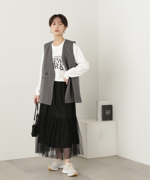 N.（N. Natural Beauty Basic）（エヌエヌナチュラルビューティーベーシック）の「◆ダブルチュールティアードスカート（スカート・レディース・オフホワイト/グレー/ブラック・MEDIUM）」の14枚目の写真