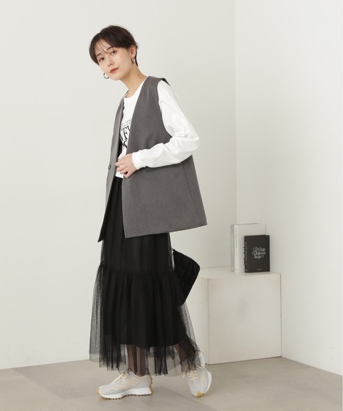 N.（N. Natural Beauty Basic）（エヌエヌナチュラルビューティーベーシック）の「◆ダブルチュールティアードスカート（スカート・レディース・オフホワイト/グレー/ブラック・MEDIUM）」の15枚目の写真