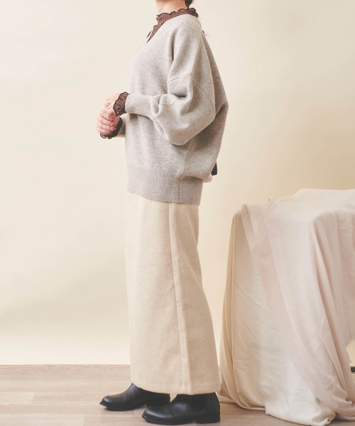 mil(ミル)の「【150㎝前後の小柄さんサイズ】デザインネックニット【洗える・淡色カラー】(ニット/セーター・レディース・ダークブラウン/グレー/オートミール・S/XS)」の10枚目の写真