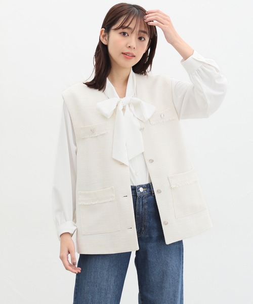 Honeys（ハニーズ）の「ツイードベスト（ベスト・レディース・ホワイト×ブラック/アイボリー/ブラック×ホワイト・LL/L/M/S）」の2枚目の写真