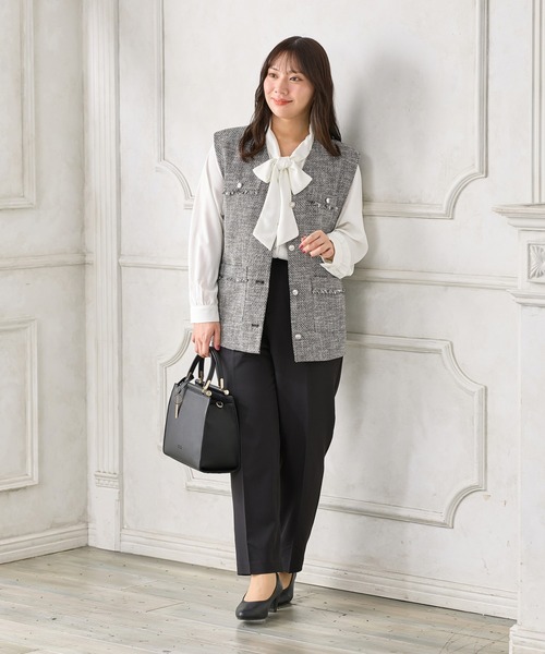 rosy monster ツイードベスト ホワイト・ブラック 大きいサイズ ツイードベスト 通販【ニッセン】