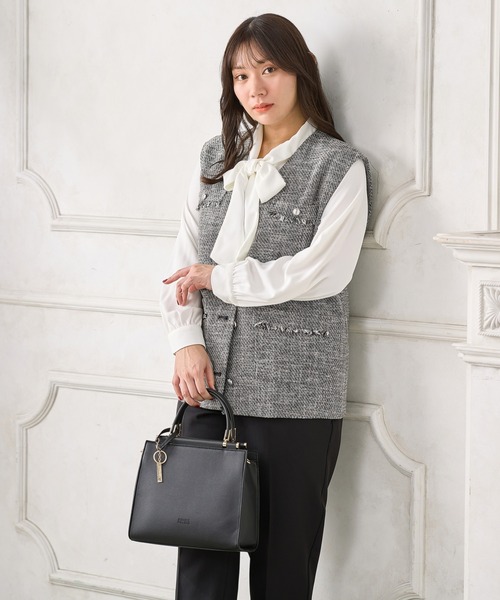 rosy monster ツイードベスト ホワイト・ブラック 大きいサイズ ツイードベスト 通販【ニッセン】