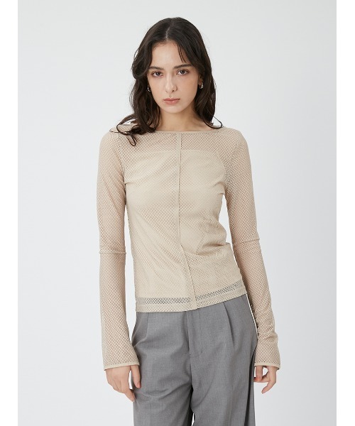 FRAY I.D（フレイアイディー）の「ストレッチラッセルレースボートネックプルオーバー（Tシャツ/カットソー・レディース・ブラック/ベージュ/ホワイト・FREE）」の4枚目の写真