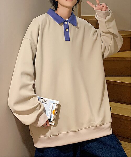 VENCEEXCHANGE(ヴァンスエクスチェンジ)の「切り替えポロスウェット(スウェット・メンズ・ベージュ/グリーン/グレー/ブラック・L/M)」の3枚目の写真