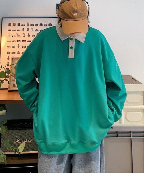 VENCEEXCHANGE(ヴァンスエクスチェンジ)の「切り替えポロスウェット(スウェット・メンズ・ベージュ/グリーン/グレー/ブラック・L/M)」の4枚目の写真