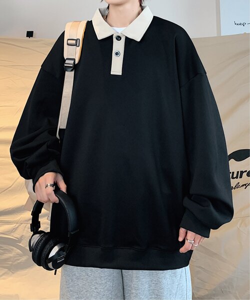 VENCEEXCHANGE(ヴァンスエクスチェンジ)の「切り替えポロスウェット(スウェット・メンズ・ベージュ/グリーン/グレー/ブラック・L/M)」の2枚目の写真