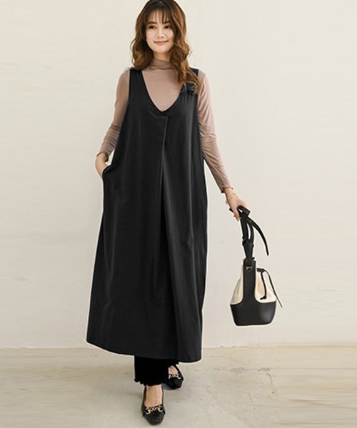 Miniministore(ミニミニストア)の「ロング ジャンパースカート vネック秋(ワンピース・レディース・ブラック/カーキ/ダークブルー/ワインレッド/ベージュ・FREE)」の15枚目の写真