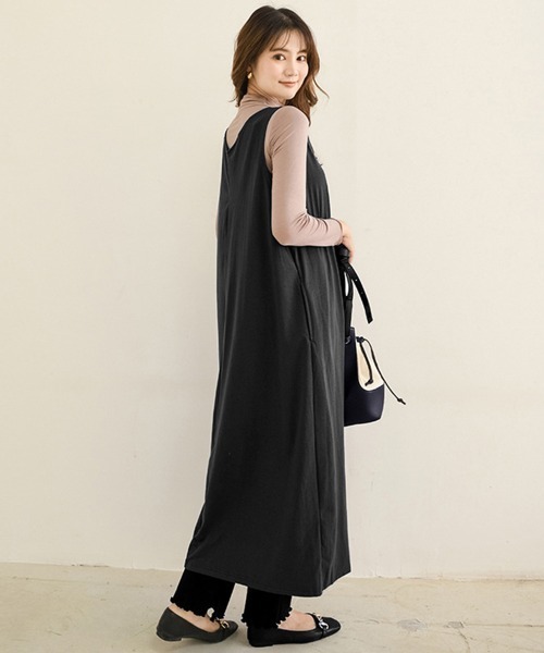 Miniministore(ミニミニストア)の「ロング ジャンパースカート vネック秋(ワンピース・レディース・ブラック/カーキ/ダークブルー/ワインレッド/ベージュ・FREE)」の12枚目の写真