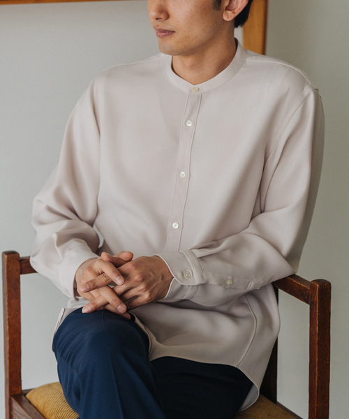 EDIFICE(エディフィス)の「ウォッシャブル バンドカラーシャツ(シャツ/ブラウス・メンズ・ホワイト/ベージュ/ライトグリーン/ネイビー・SMALL/MEDIUM/LARGE/X-LARGE)」の3枚目の写真