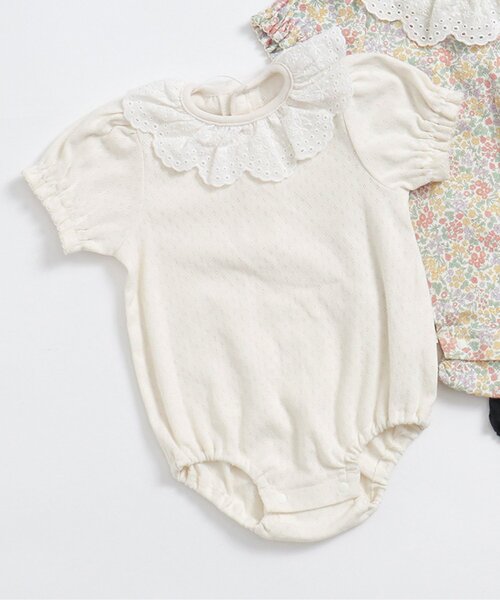 apres les cours（アプレレクール）の「衿フリルボディースーツ（ロンパース・キッズ・ブラック/その他3/アイボリー・80/70）」の2枚目の写真