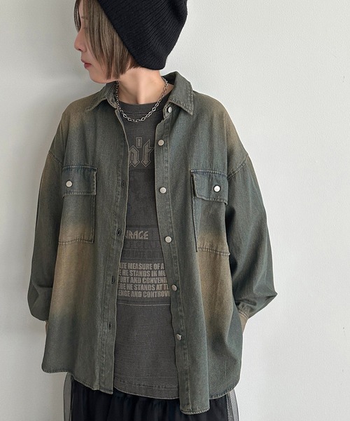 apres jour mignon(アプレジュールミニョン)の「オーバーダイデニムシャツ【ZOZOTOWN限定アイテム】(シャツ/ブラウス・レディース・ブラック/インディゴブルー/ブルー・X-LARGE/フリー)」の20枚目の写真