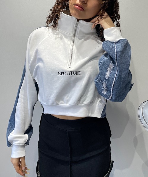 【セール】ショート丈バッグデニムプルオーバー（スウェット）｜ROGER AND RAW（ロジャーアンドロウ）