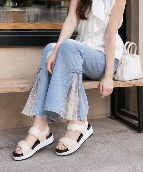 coca(ANDEX shoes product)(コカ)の「厚底 ベルクロストラップ スポーツサンダル(サンダル・レディース・ブラック/ホワイト・SMALL/LARGE/MEDIUM)」の12枚目の写真