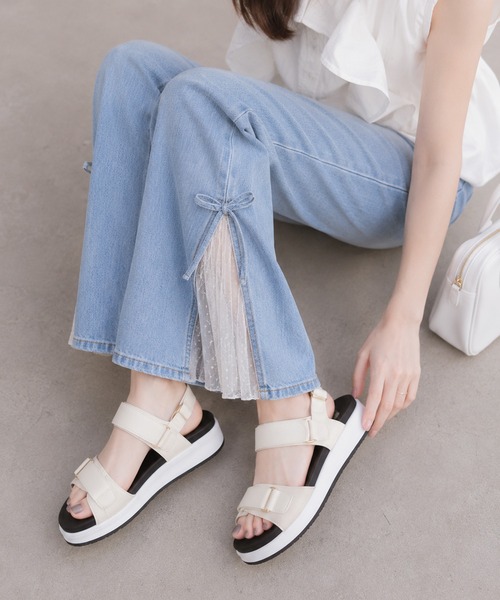 coca(ANDEX shoes product)(コカ)の「厚底 ベルクロストラップ スポーツサンダル(サンダル・レディース・ブラック/ホワイト・SMALL/LARGE/MEDIUM)」の6枚目の写真