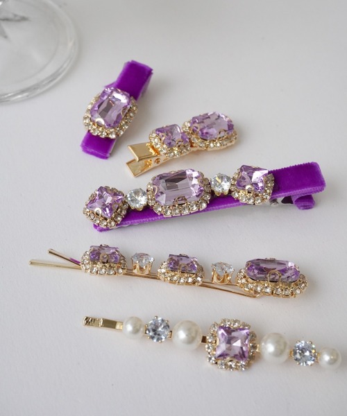 Port（ポート）の「5ピース　ビジュー ヘアピンセット（ヘアピン・レディース・ブラック/ベージュ/パープル/ピンク/パープル系その他/レッド・FREE）」の4枚目の写真