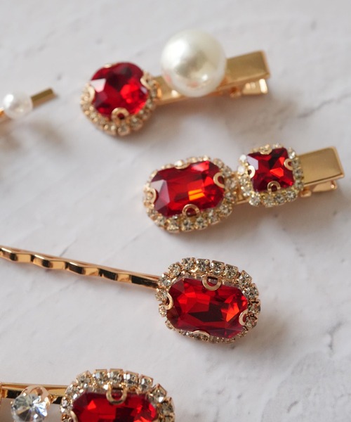 Port（ポート）の「5ピース　ビジュー ヘアピンセット（ヘアピン・レディース・ブラック/ベージュ/パープル/ピンク/パープル系その他/レッド・FREE）」の9枚目の写真