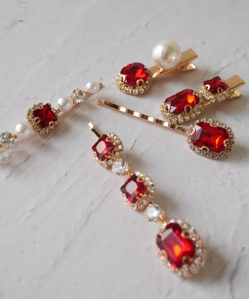 Port（ポート）の「5ピース　ビジュー ヘアピンセット（ヘアピン・レディース・ブラック/ベージュ/パープル/ピンク/パープル系その他/レッド・FREE）」の7枚目の写真