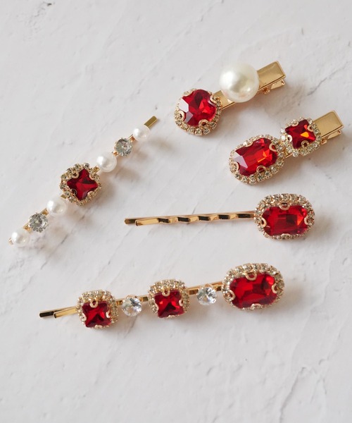 Port（ポート）の「5ピース　ビジュー ヘアピンセット（ヘアピン・レディース・ブラック/ベージュ/パープル/ピンク/パープル系その他/レッド・FREE）」の8枚目の写真