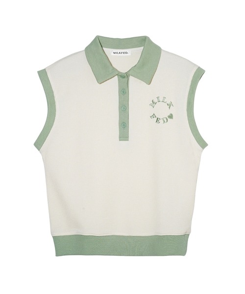 MILKFED.（ミルクフェド）の「WAFFLE SLEEVELESS TOP（ポロシャツ・レディース・オフホワイト/ブラック/ネイビー・ONE SIZE）」の2枚目の写真